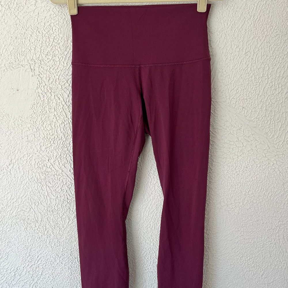 Lululemon Womens Leggings Cropped High Rise Thick Banded Maroon Size 8